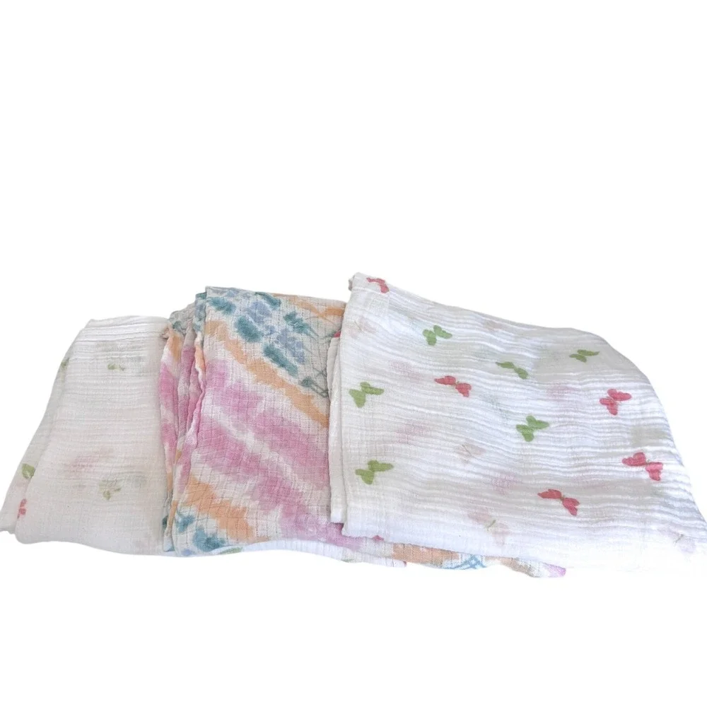 Aden + Anais Unisex Cotton Muslin Swaddle Blanket Set OS White Butterfly Chevron